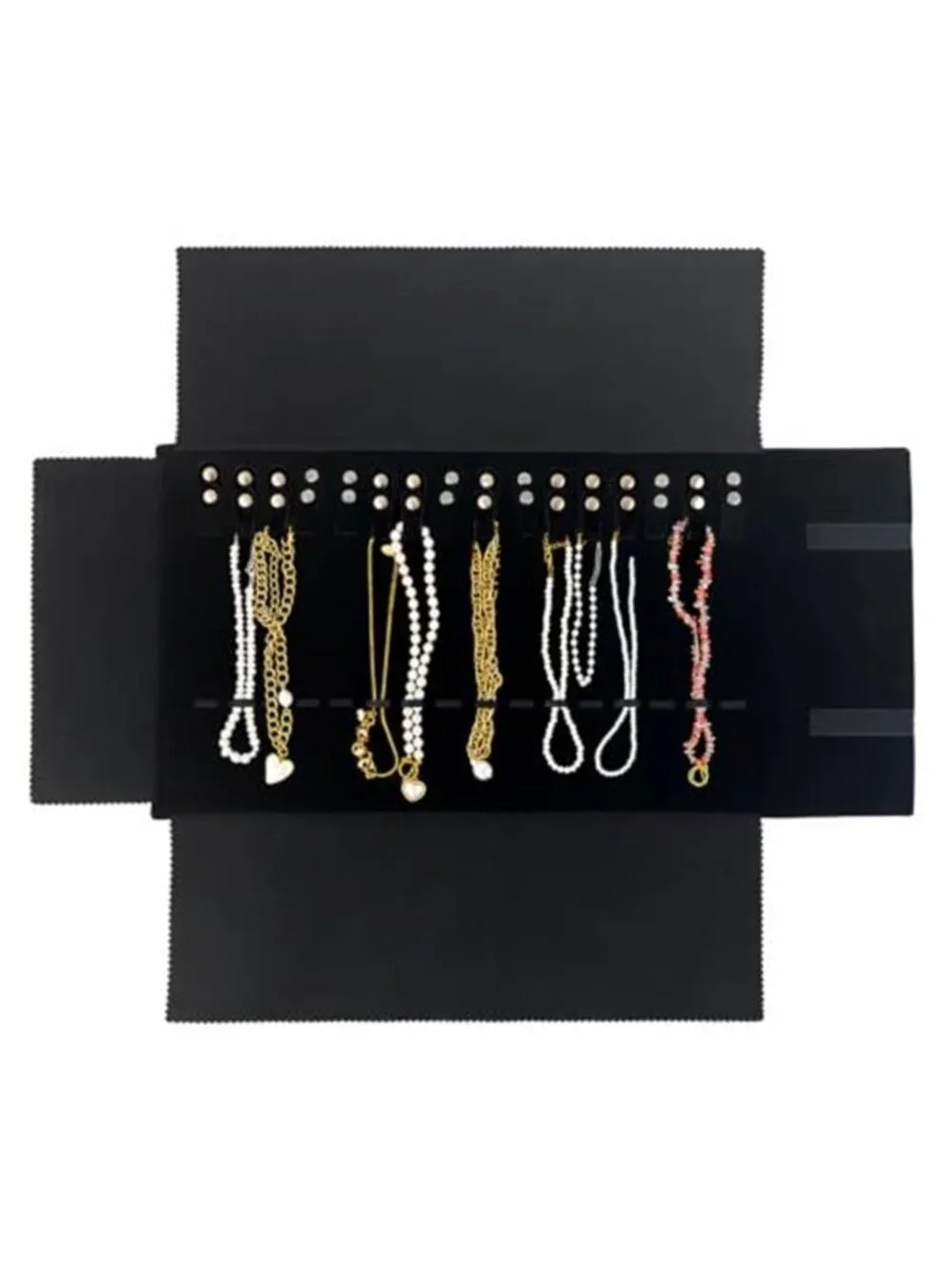 Travel Necklaces Roll Organizer Anti-Tangle, Black | Soft Velvet Jewelry Roll